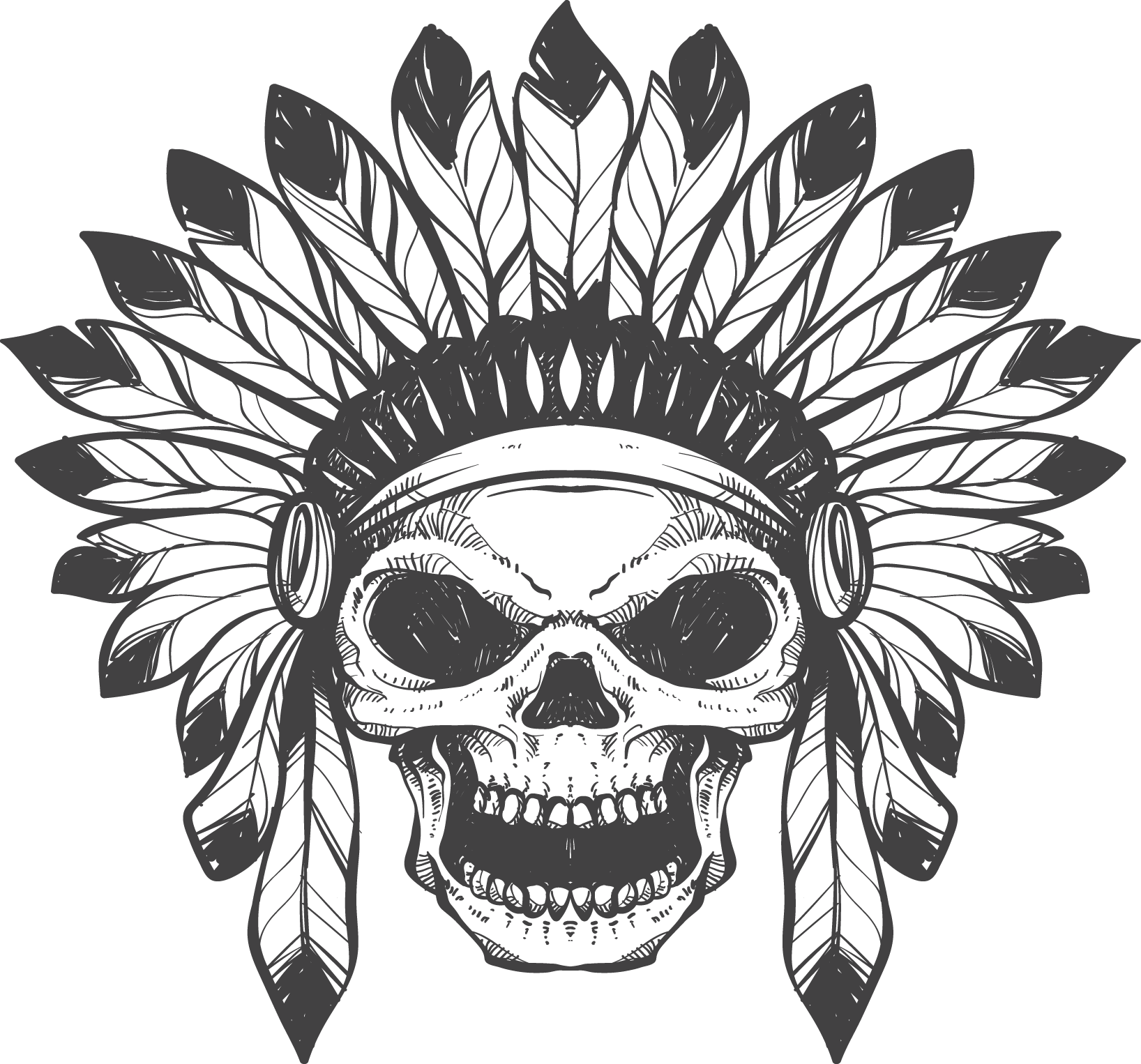 Skull Tattoo Clipart Png Image - Skull War Bonnet (1636x1526), Png Download
