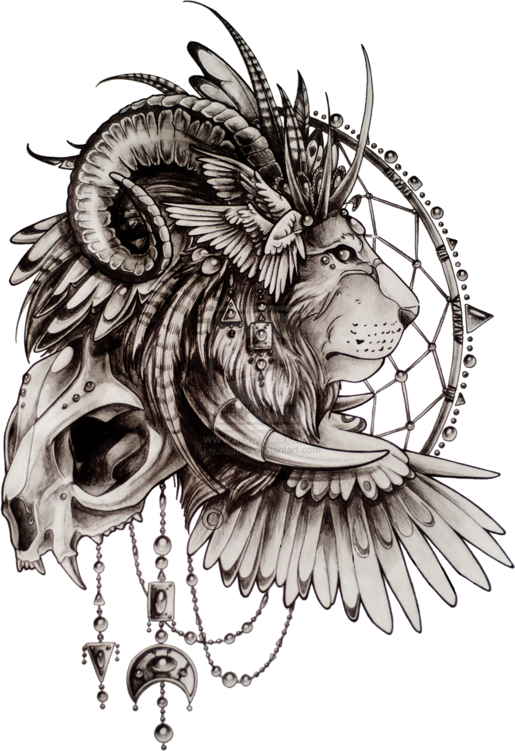 87 Lion Tattoos - Dream Catcher Lion Tattoo (1024x1493), Png Download