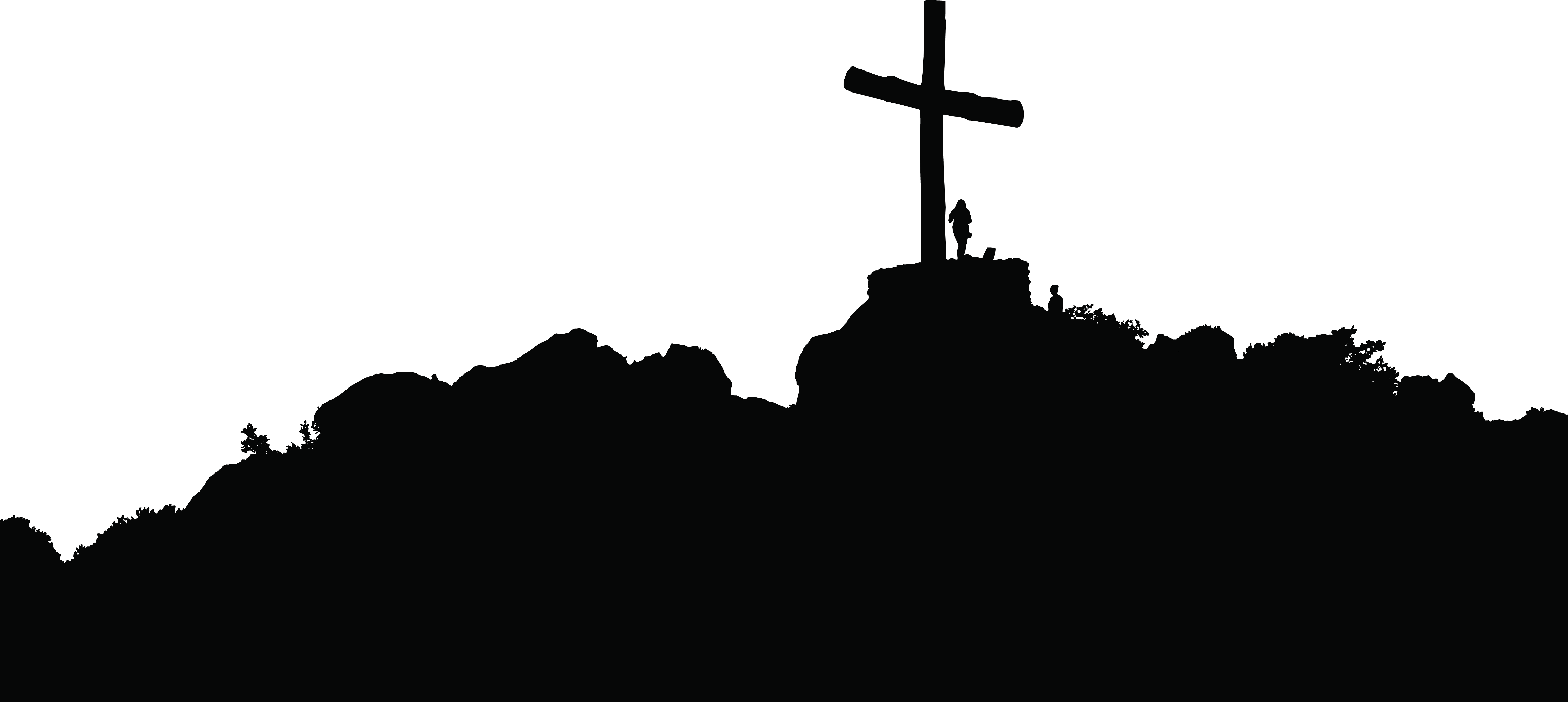 Silhouette Christian Cross Clip Art - Hill Silhouette Png (8000x3584), Png Download