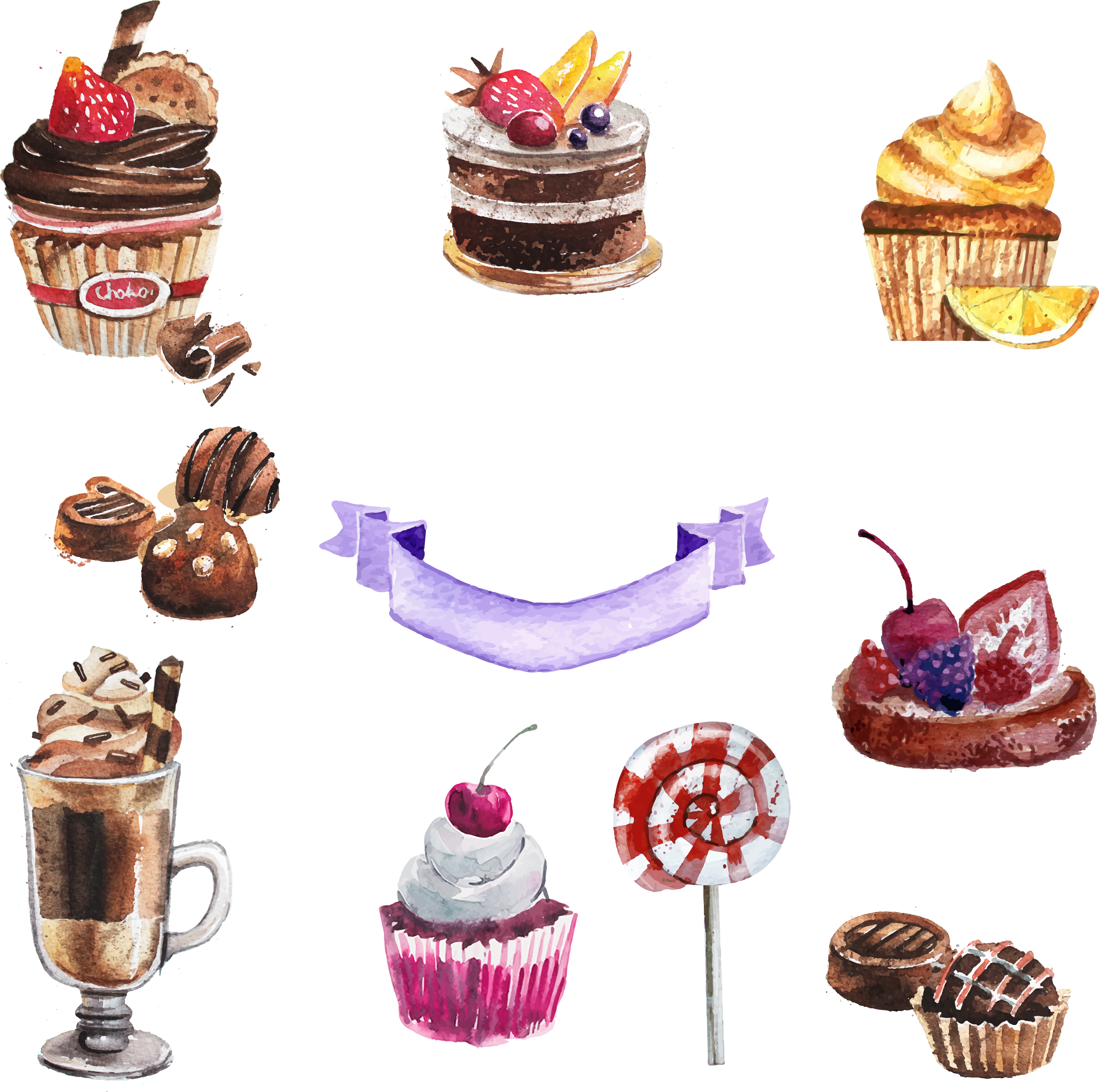 Png Library Download Cupcake Torte Dessert Painting - Watercolor Desserts (3070x3050), Png Download