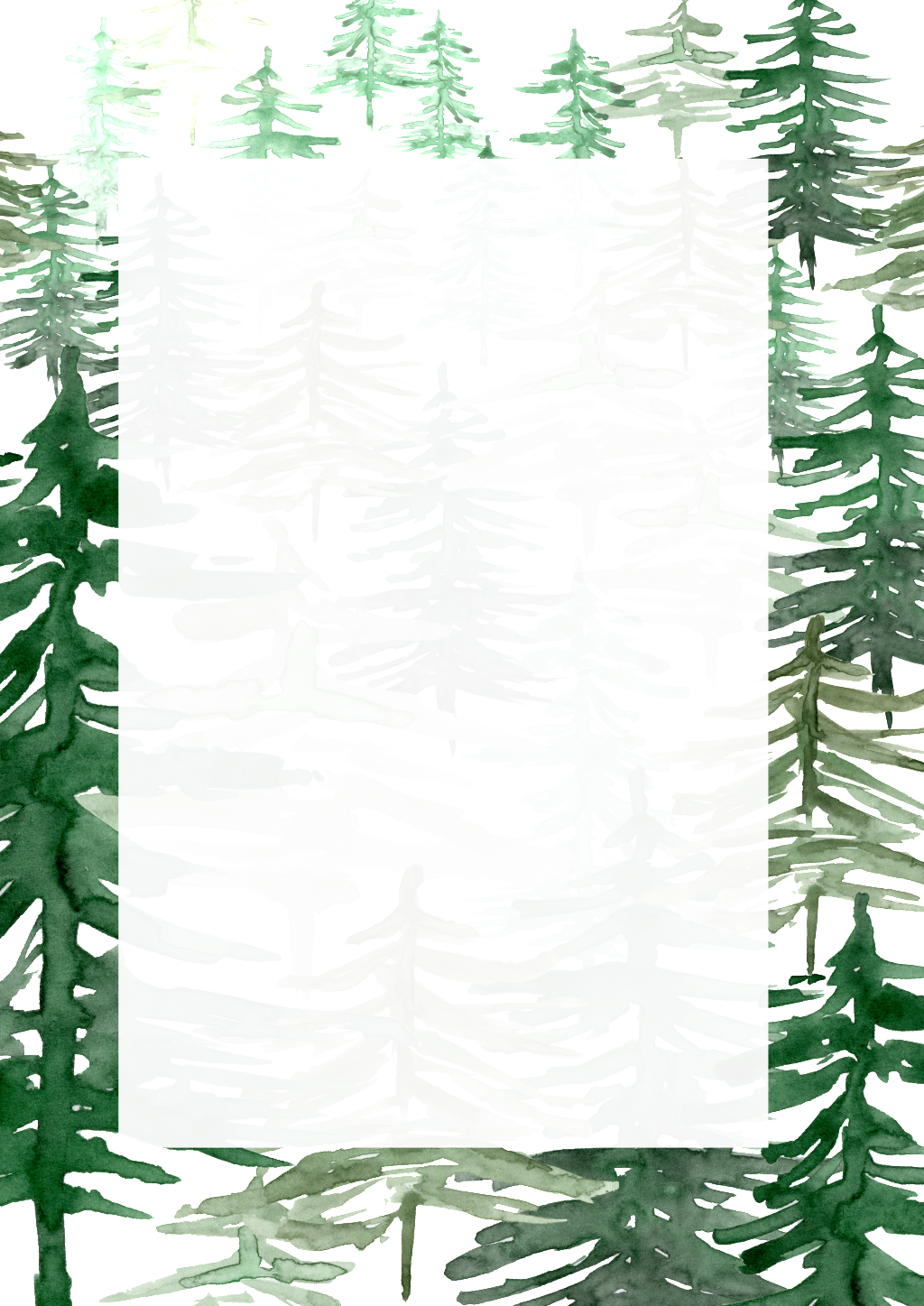 Green Watercolor Hand Painted Forest Border Transparent - Watercolor Painting (1024x1447), Png Download