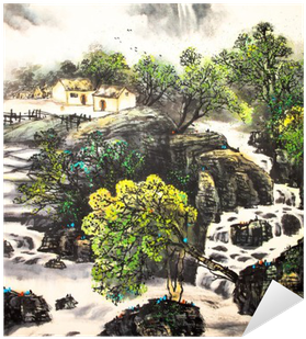 Chinese Landscape Watercolor Painting Sticker • Pixers® - Watercolor Painting (400x400), Png Download