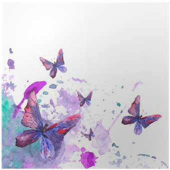 Abstract Watercolor Background With Butterflies Poster - Watercolour Abstract Butterfly Design (400x400), Png Download