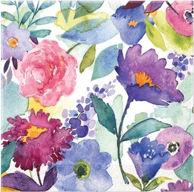 Floral Peacock Beverage Napkins - Punch Studio ペーパーナプキン Sサイズ (フラワー×水彩) (600x600), Png Download