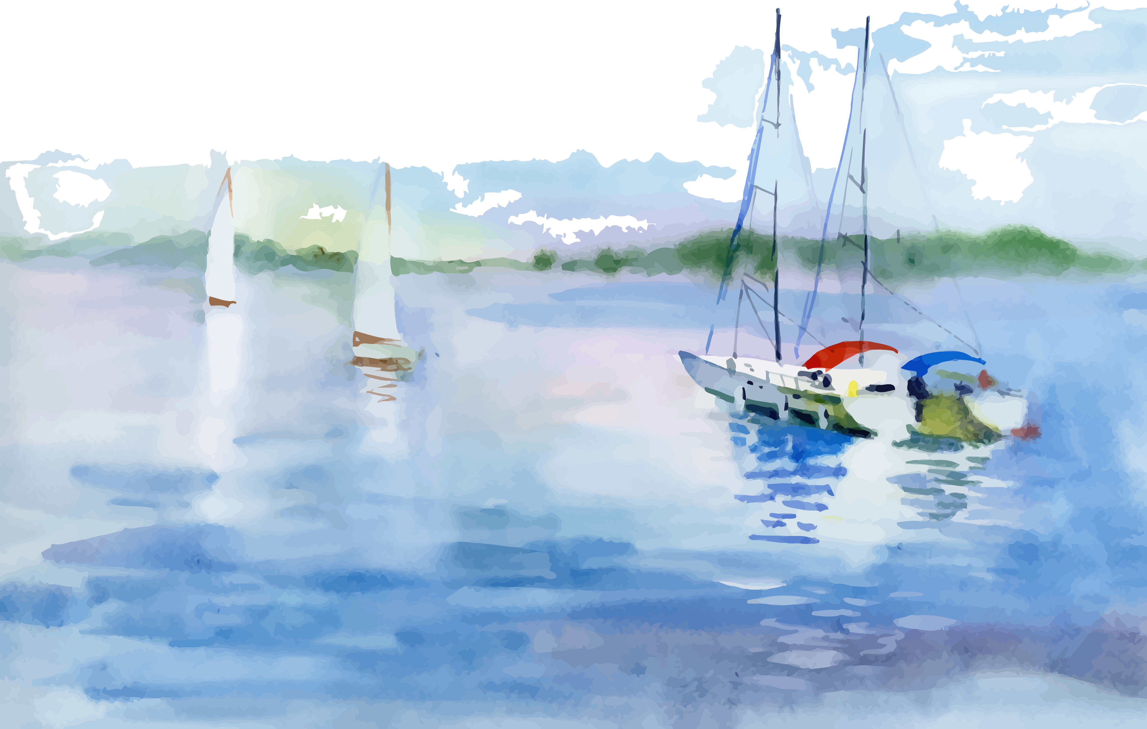 Watercolor Landscape Watercolor Painting Boat Illustration - Boat On A Lake Watercolors (4875x3100), Png Download