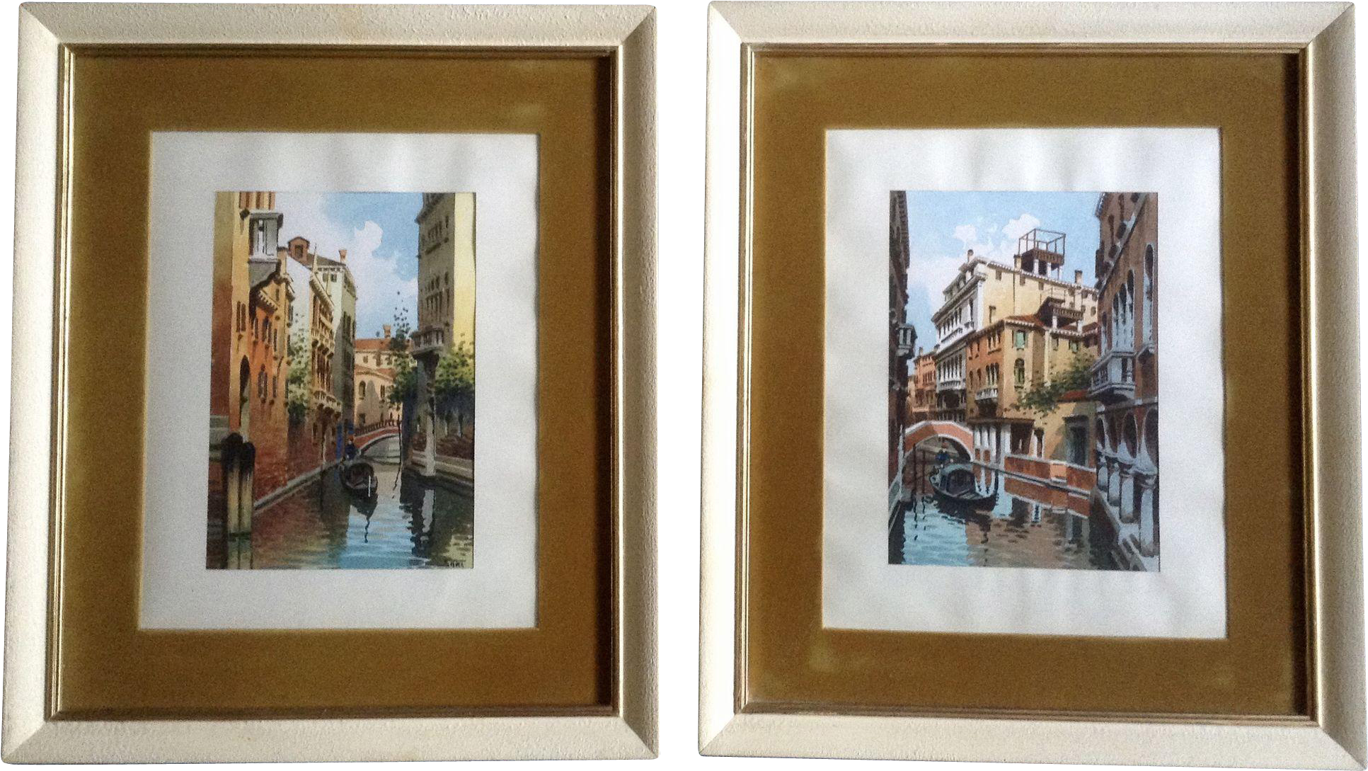 Sari, Watercolor Paintings Venetian Gondola In Canal - Picture Frame (1932x1932), Png Download