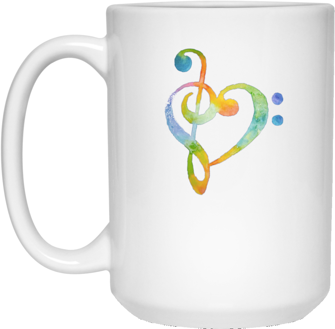 Watercolor Rainbow Heart Bass Clef Musical Note Tee - Colorful Treble Clef Bass Clef Heart (1155x1155), Png Download