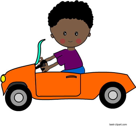 Boy Driving An Orange Car Free Png Clip Art - Orange Car Clipart (550x550), Png Download