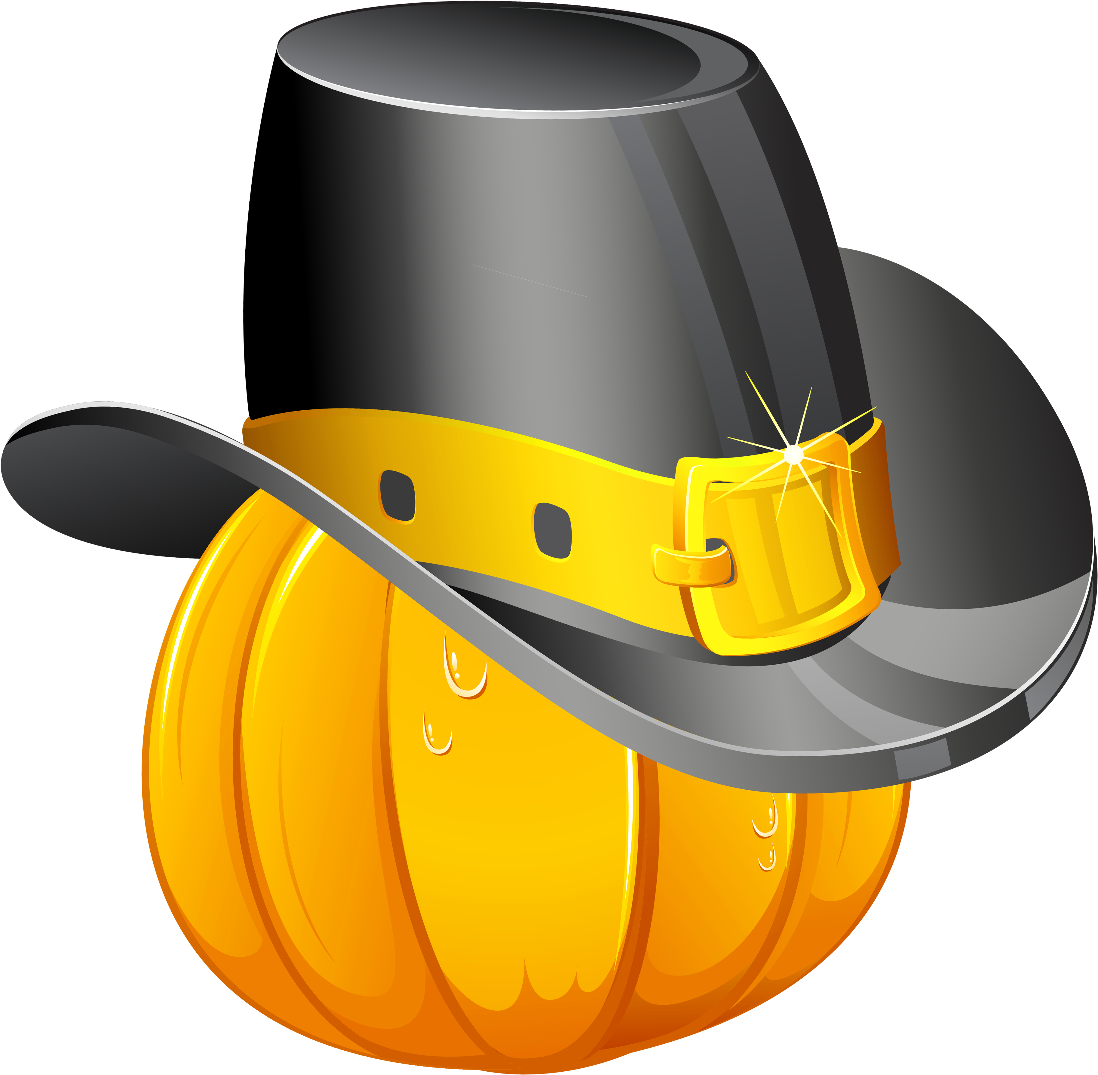 Thanksgiving Pumpkin With Pilgrim Hat Png Clipart - Pumpkin (3827x3786), Png Download