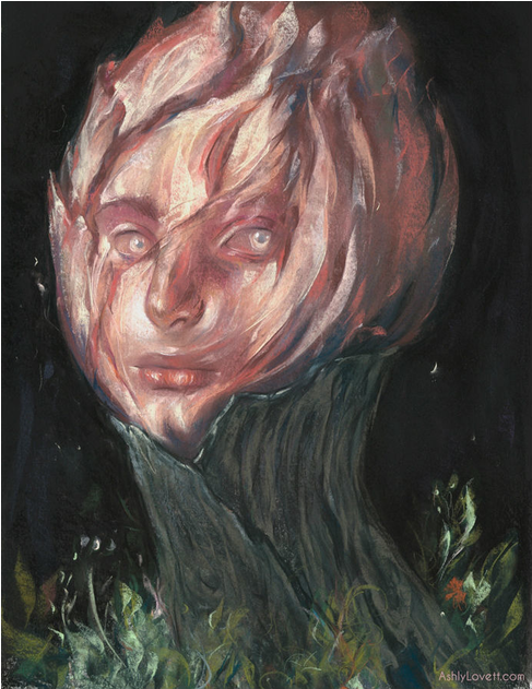 Pastel Painting Of A Girl In Flames - Painting (630x630), Png Download