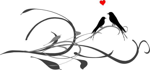 Love Birds On A Branch Clip Art - Love Birds Image Sketch (600x280), Png Download