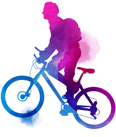 Watercolor Bike Rider2 - Man Riding Bicycle Png (750x600), Png Download