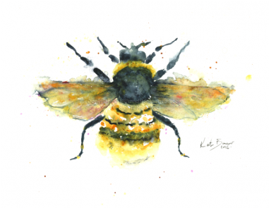 Bumble Bee Illustration Print - Watercolour Bee (380x380), Png Download
