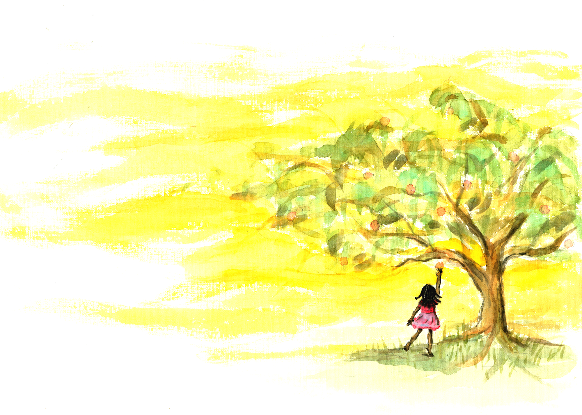 Illustration Of A Young Black Girl Picking A Peach - Illustration (2000x1427), Png Download