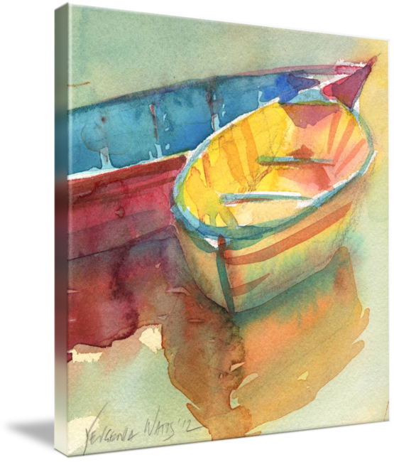 "little Yellow Boat" By Yevgenia Watts - Watercolor Painting (555x650), Png Download