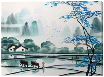 Chinese Landscape Watercolor Painting Canvas Print - Chinese Landscape Watercolor (400x400), Png Download