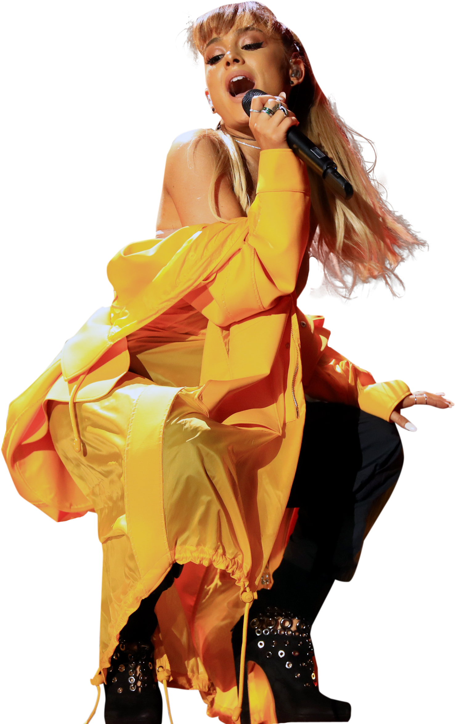 Ariana Grande In Yellow Dress On Stage Png Image - Iheartradio Music Festival (1968x2388), Png Download