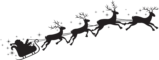 Santa Sleigh Silhouette Png (678x256), Png Download