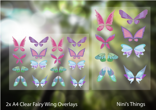 Nini's Things Clear Overlays 2x A4 Sheets Fairy Wings - Fairy (500x500), Png Download