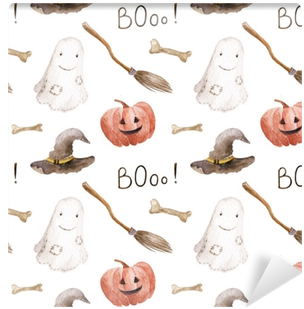 Watercolor Halloween Pattern On The White Background - Watercolor Halloween Background (400x400), Png Download