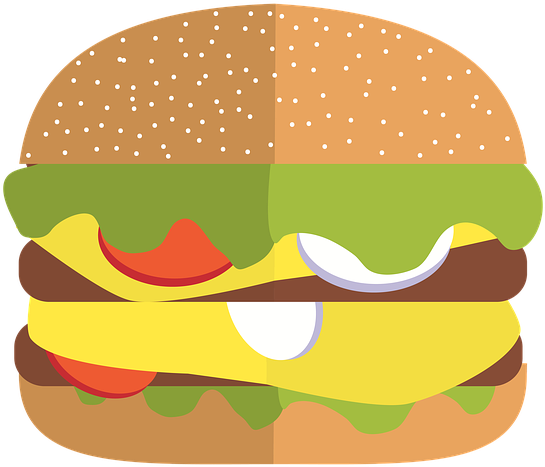 Fastfood, Hamburger, Food, Cheeseburger, Restaurant - Hamburger (640x433), Png Download