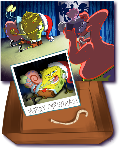 Marry Chribtmas Patrick Star Cartoon - Embarrassing Photo Of Spongebob At The Christmas Party (500x607), Png Download