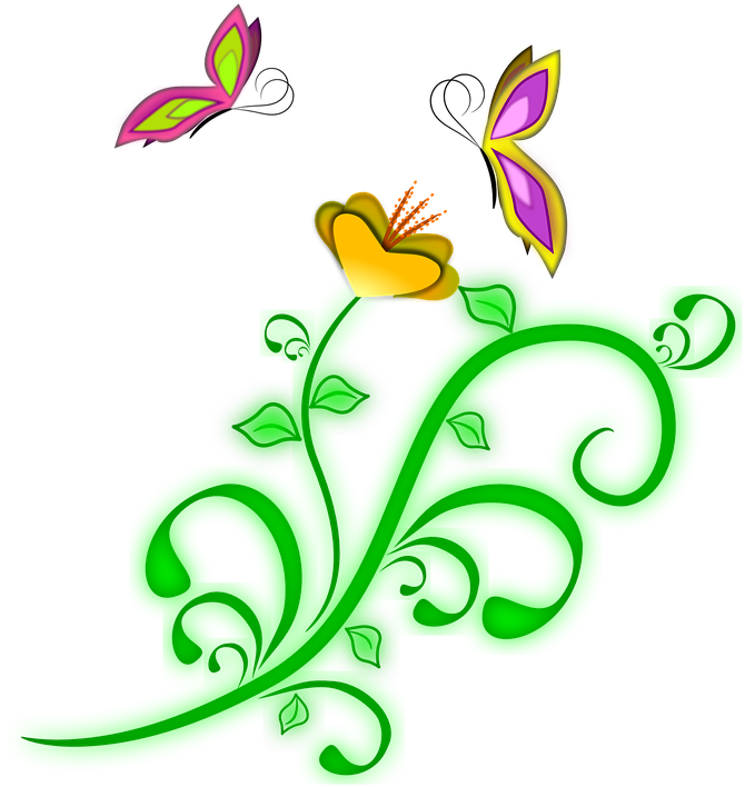 Flower, Butterflies, Spring, Vine - Flores E Borboletas Png (614x640), Png Download