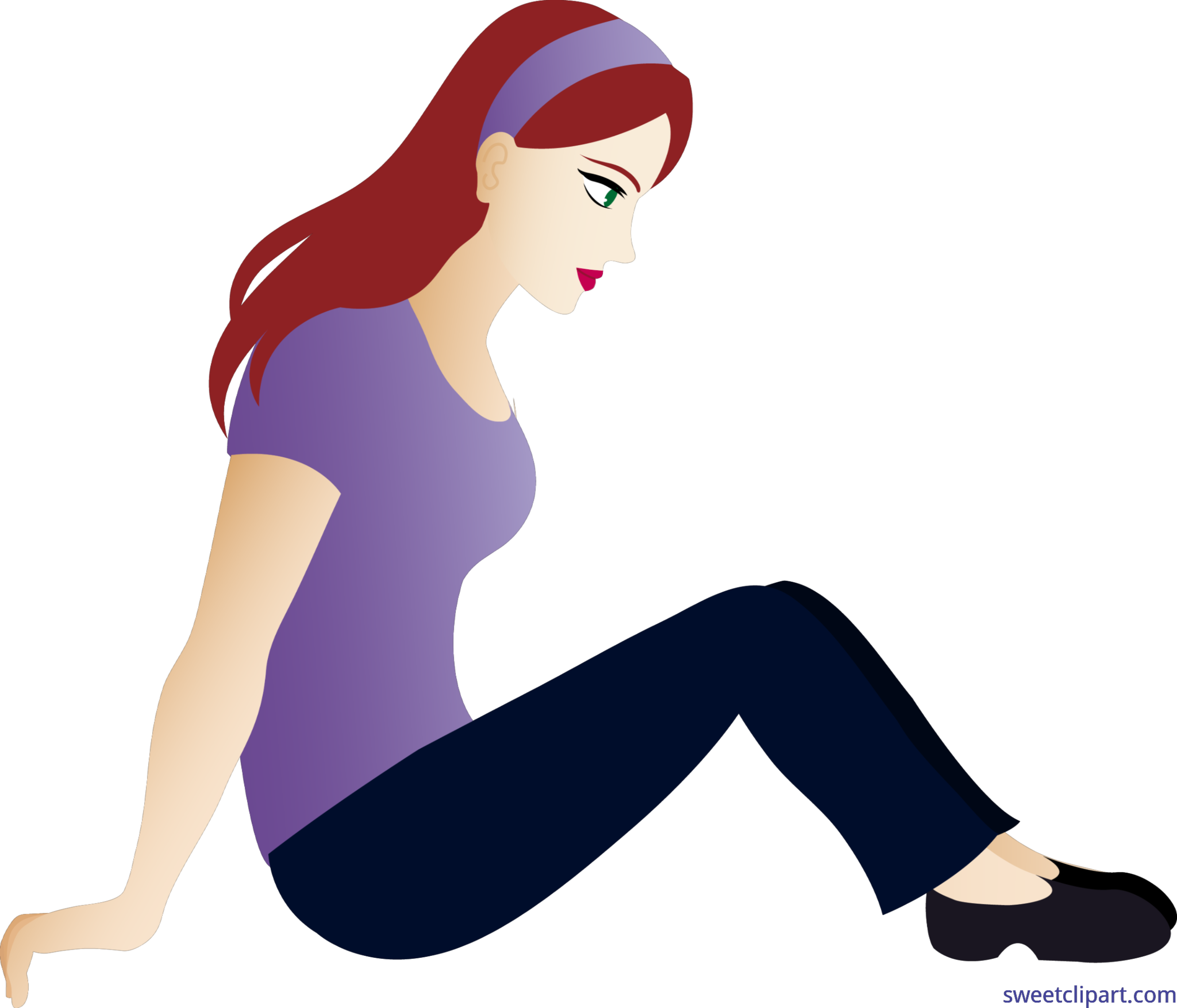 Free Young Woman Brown Hair Clip Art Sweet - Woman Sitting Clipart (5009x4289), Png Download