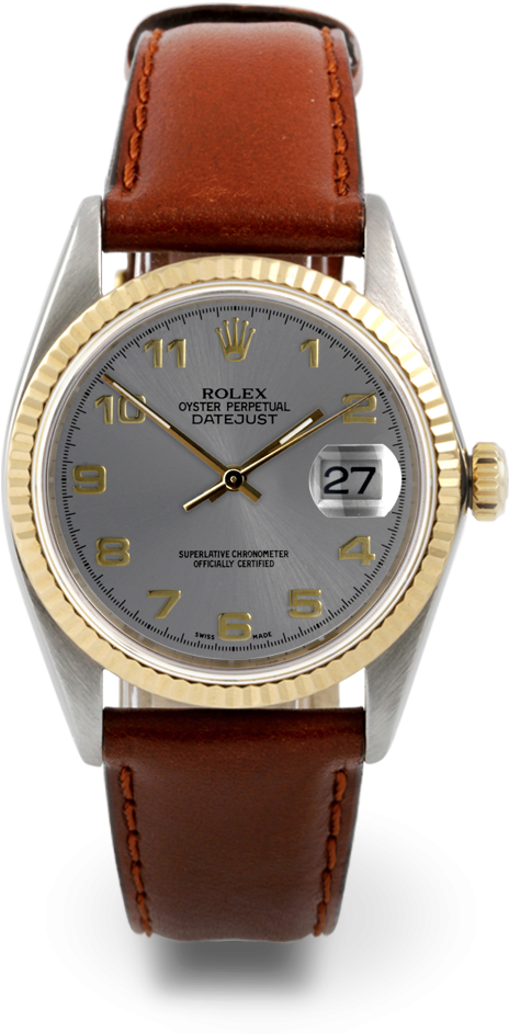 Used Rolex Men's Two Tone Datejust Watch - Gold Rolex Datejust Leather Strap (1000x1000), Png Download
