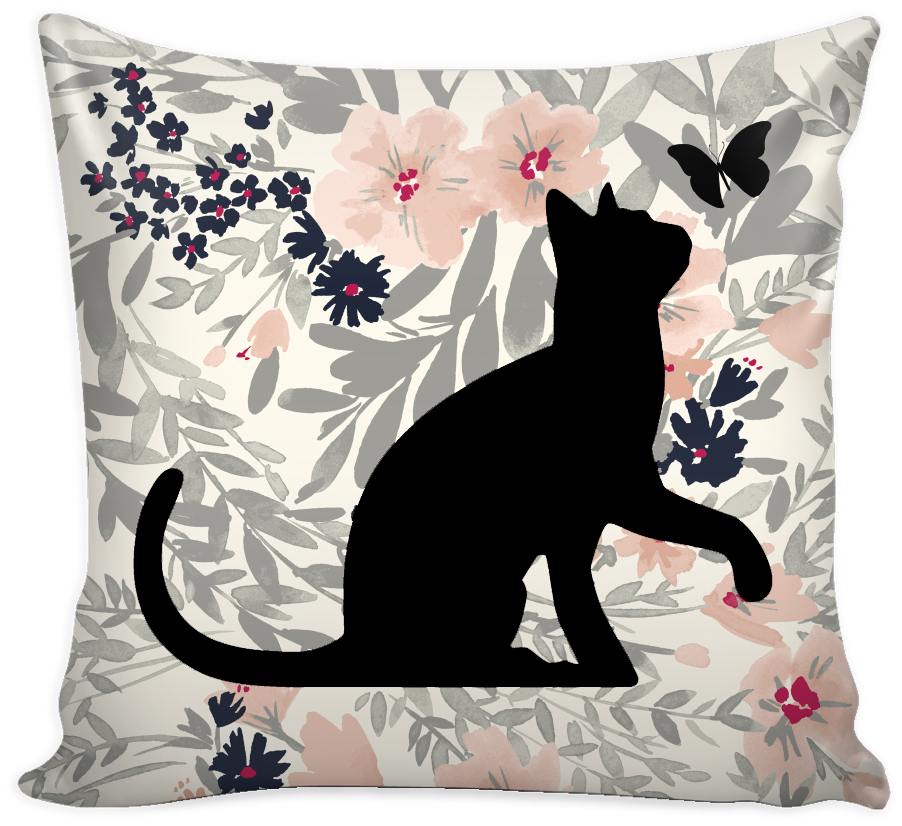 Floral Cats Square Pillow Cover " - Cat (1024x1024), Png Download