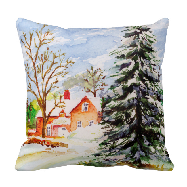 “home For Christmas” Snowy Winter Scene Watercolor - Home For Christmas (650x650), Png Download