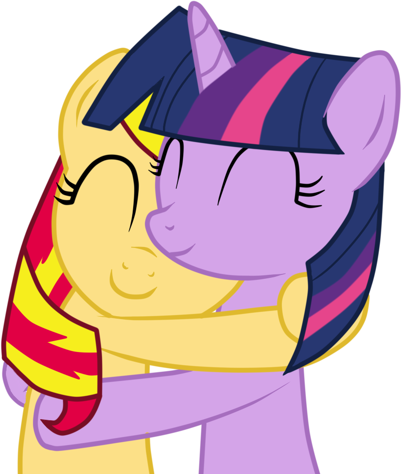 Hilarious In Hindsight, Hug, Lesbian, Pony, Safe, Shipping, - Sunset Shimmer And Twilight Sparkle Hug (1000x1000), Png Download