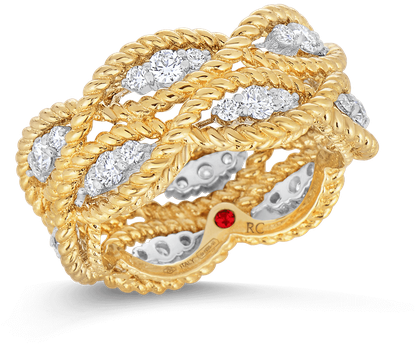 Roberto Coin 2 Row Ring With Diamonds - Roberto Coin Braided Diamond Ring - New Barocco Collection (800x800), Png Download