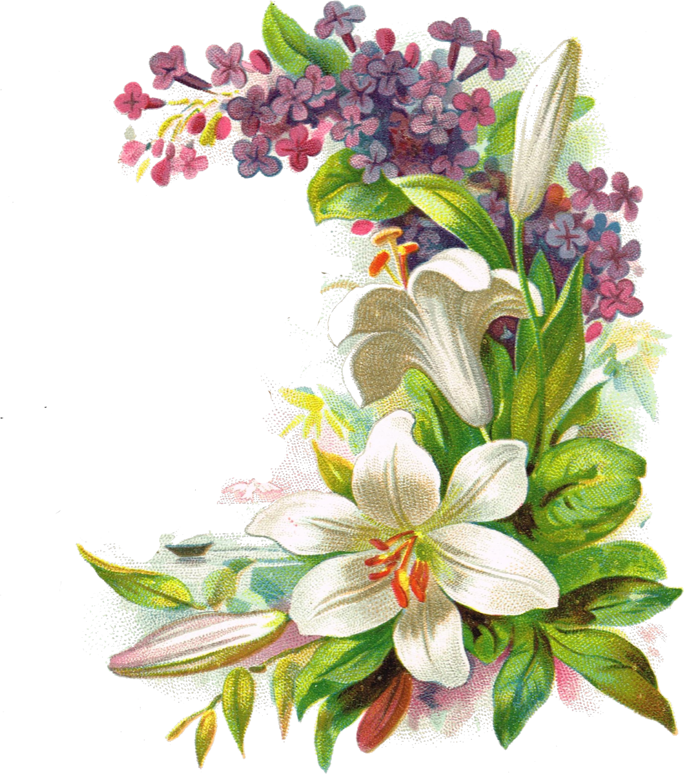 Printable Greeting Tags With Antique Floral Images - Flower Png Layers (1367x1600), Png Download