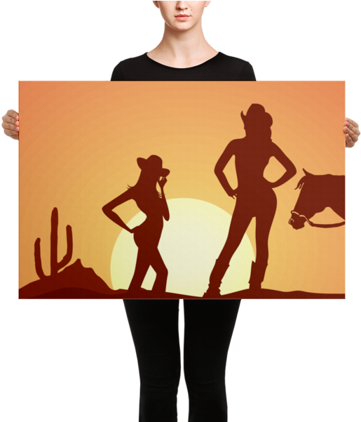 Cowgirl Silhouette Canvas - Black Mask Red Pied French Bulldog Canvas (600x600), Png Download