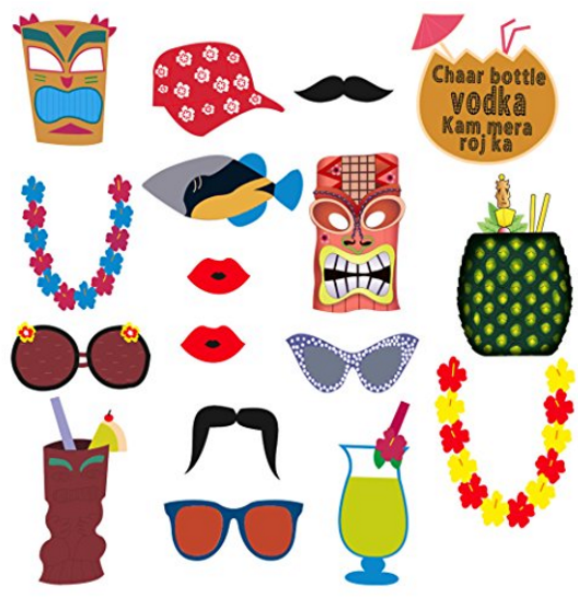 Hawaiian Photobooth Props-16 Pieces - Cartoon (700x879), Png Download