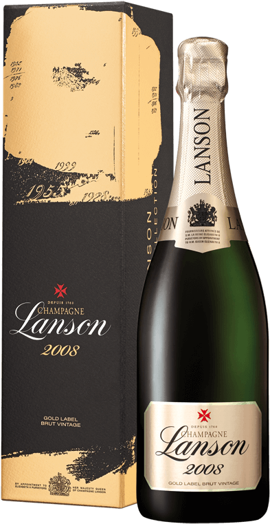 Champagne Lanson Gold Label Brut Vintage 2008 - Lanson Gold Label 2008 (411x800), Png Download