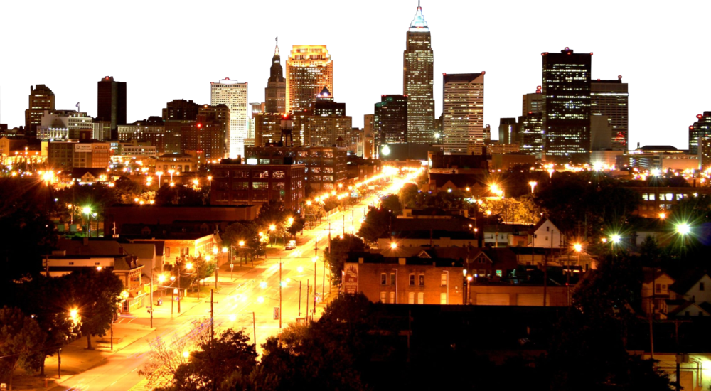 City Of Cleveland Skyline At Night (1000x550), Png Download