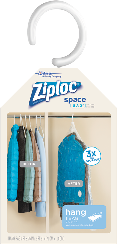 Ziploc Brand Space Bag Vacuum Seal Clear Hanging Storage - Ziploc Space Bag Variety Pack - 4 Count (398x800), Png Download