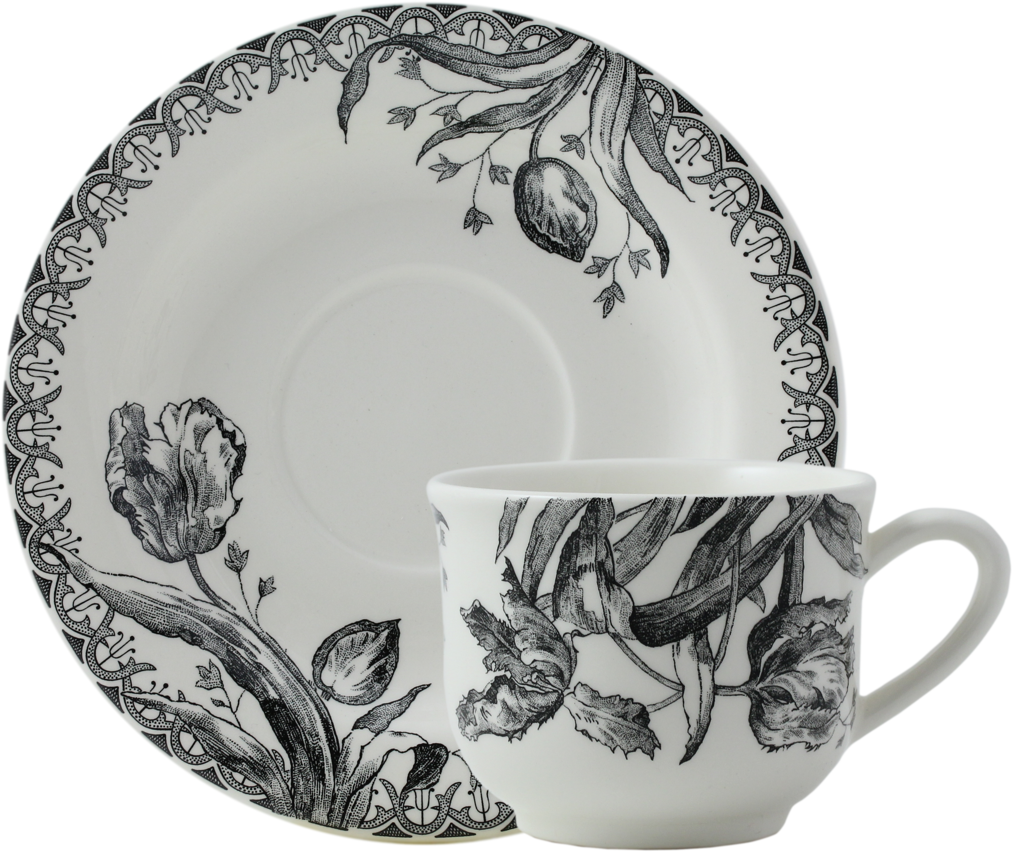 2 Tea Cups & Scrs - Gien Tulipes Noires Breakfast Saucer (3267x2748), Png Download