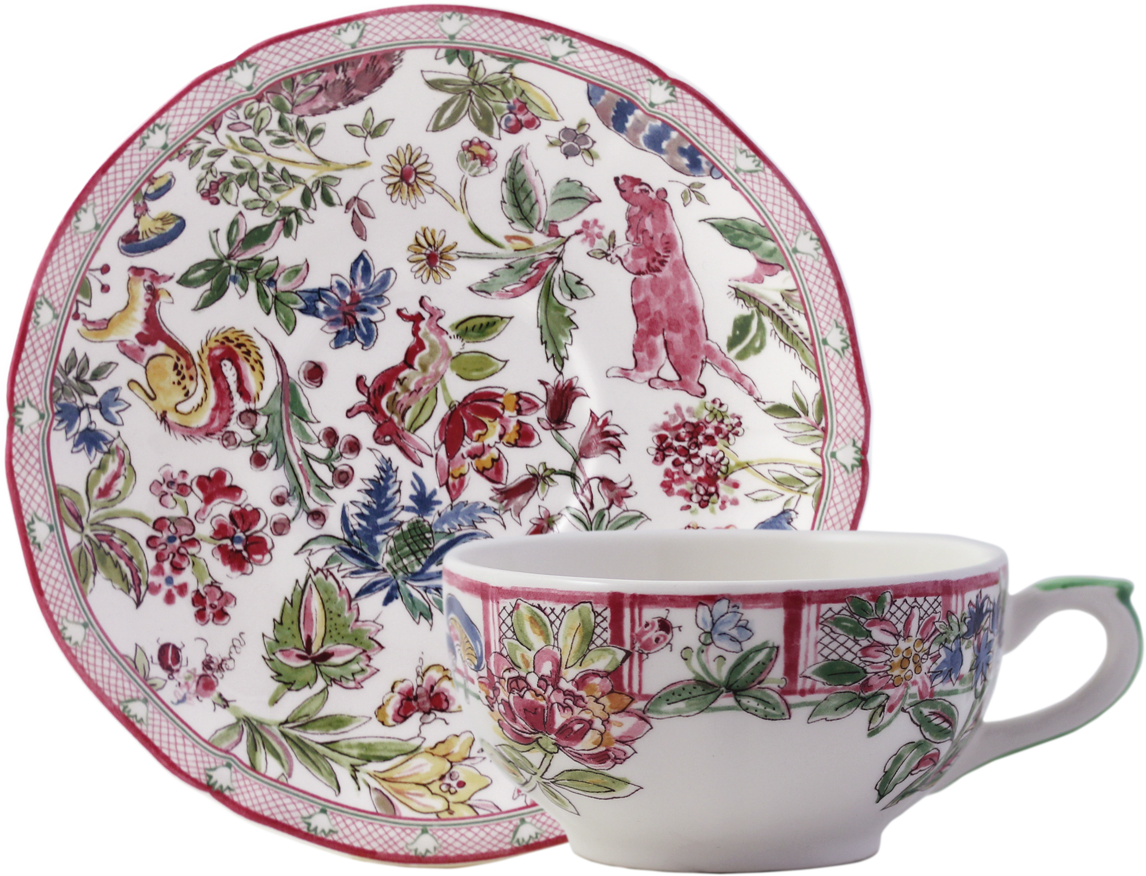2 Tea Cups & Scrs - Gien Jardin Imaginaire Jumbo Cup Saucer (2362x1807), Png Download