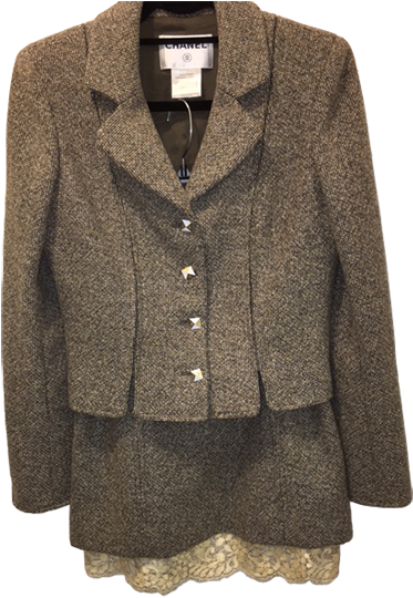 Chanel Wool Suit With Gold Lace Hem - Wool (435x580), Png Download