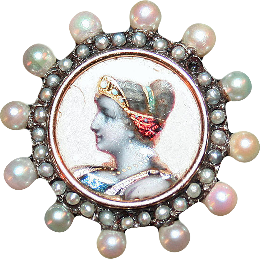 14kt Gold Lace Pin C1840 W/ Portrait Miniature In Enamel, - Pearl (829x826), Png Download