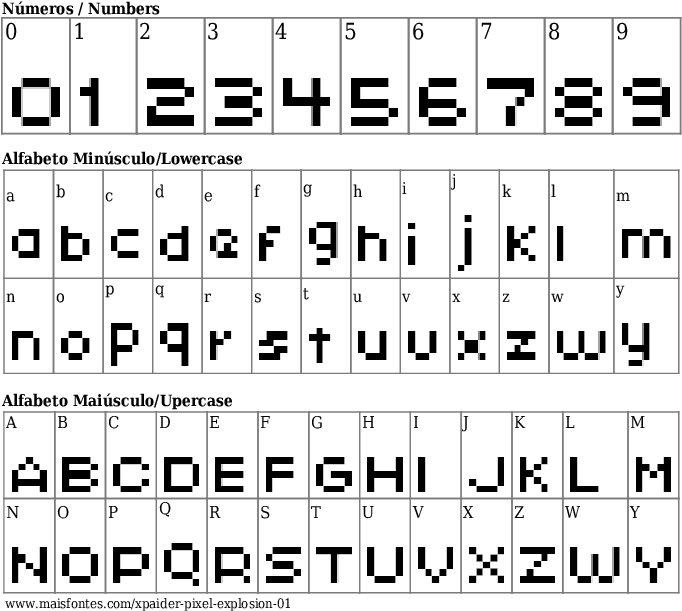 Detalhes Da Fonte Xpaider Pixel Explosion - Fonte De Letra Quadrada (689x640), Png Download
