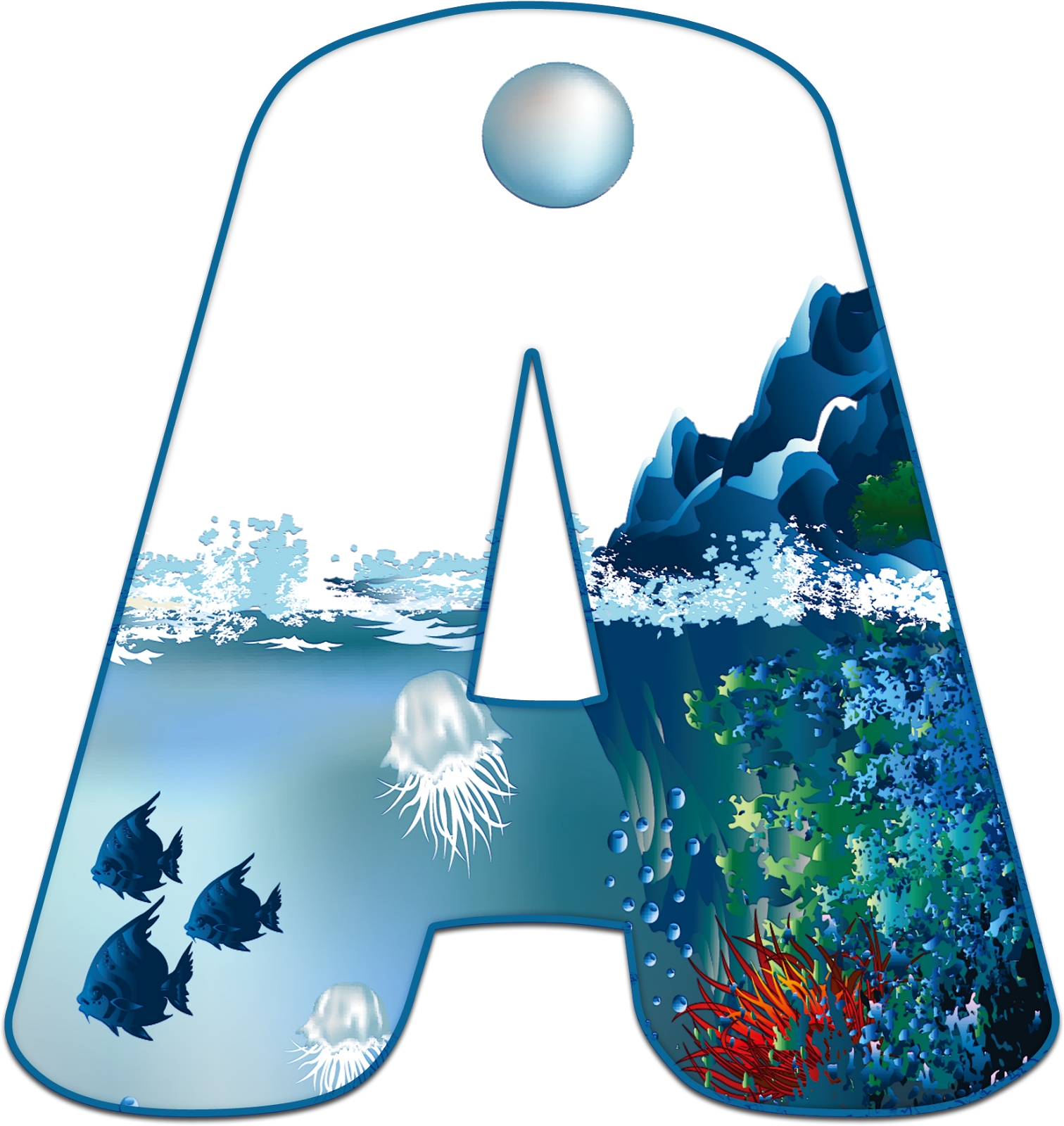 Alfabeto Mar Png - Alfabeto Fundo Do Mar Para Imprimir (1512x1600), Png Download