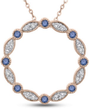 10k Pink Gold Blue And White Diamond Circle Pendant - La Preciosa Sterling Silver Two-tone Diamond-cut Ovals (400x400), Png Download