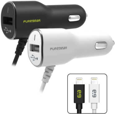 Car Charger With Lightning Connector And Usb Port - Puregear Power Adapter - Car (400x400), Png Download