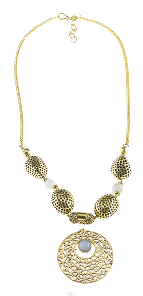 Brass Chain Necklace Circle Golden Onyx Oval Ornate - Brass Kette Halskette Kreis Golden Labradorit Verschnörkelt (165x350), Png Download