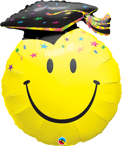 36" Smile Face Party Grad Balloon - Mylar Balloons (401x480), Png Download