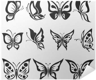 Vector Set Black And White Butterflies Poster • Pixers® - Mariposas Dibujos De Perfil (400x400), Png Download